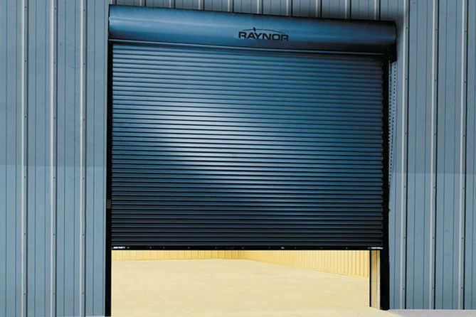 Rolling steel door on a metal building